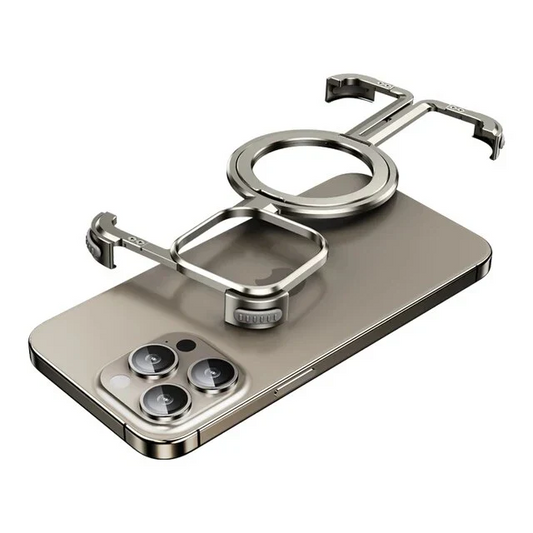 iPhone 15 Pro Max Metal Case Invisible Magnetic O Shape Ring Stand Frameless Metal Case - Titanium