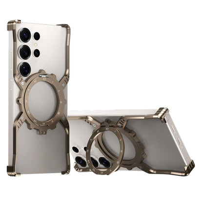 Samsung Galaxy S26 Ultra Metal Case, Frameless, X-Shape Kickstand MagSafe Cover - Desert Titanium