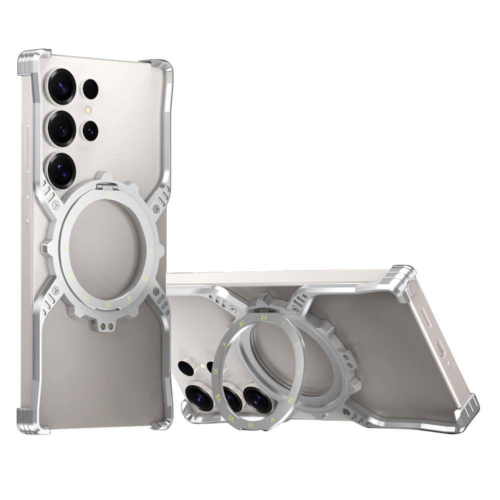 Samsung Galaxy S26 Ultra Metal Case, Frameless, X-Shape Kickstand MagSafe Cover - Silver