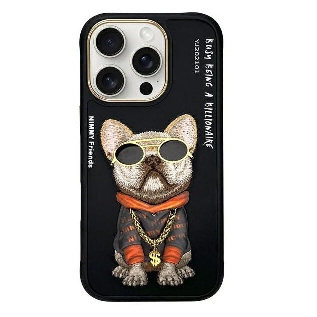 iPhone 16 Pro Max Nimmy 3D Embroidery Chain Swag Dog Case - Black