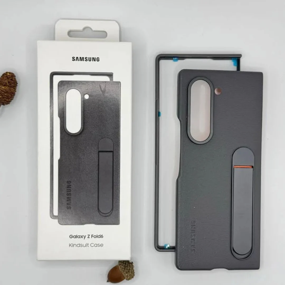 Samsung Galaxy Z Fold6 Leather Case, Kickstand Kindsuit Series Leather Back Cover - grey