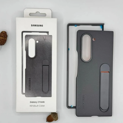 Samsung Galaxy Z Fold6 Leather Case, Kickstand Kindsuit Series Leather Back Cover - grey