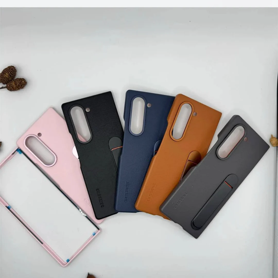 Samsung Galaxy Z Fold6 Leather Case, Kickstand Kindsuit Series Leather Back Cover - Black