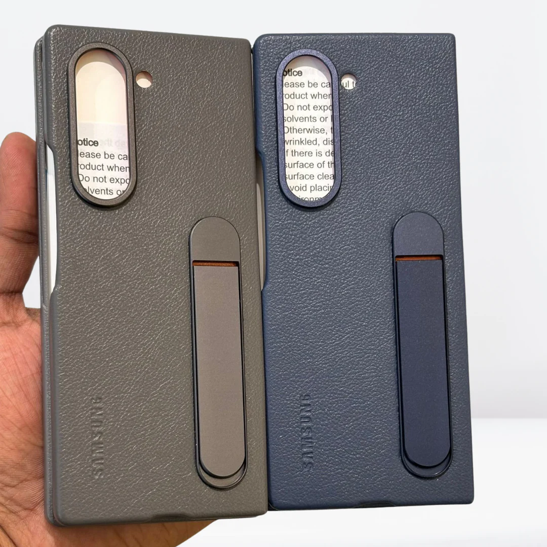 Samsung Galaxy Z Fold6 Leather Case, Kickstand Kindsuit Series Leather Back Cover - grey