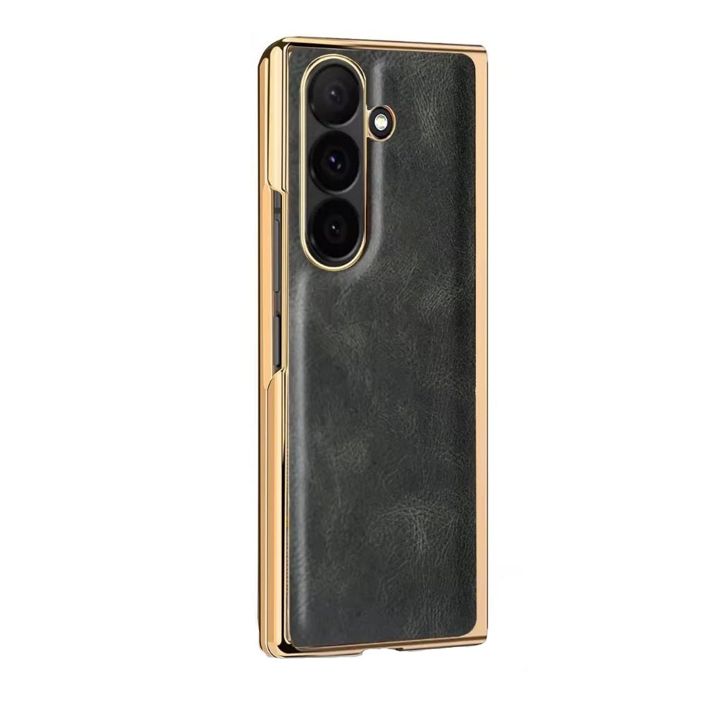 Samsung Galaxy Z Fold7 Luxurious Premium Gold Electroplated Leather Case with Front Glass - Geeen