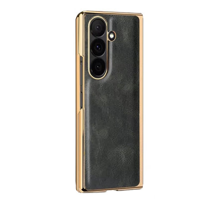 Samsung Galaxy Z Fold7 Luxurious Premium Gold Electroplated Leather Case with Front Glass - Geeen