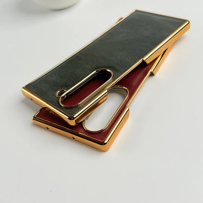 Samsung Galaxy Z Fold7 Luxurious Premium Gold Electroplated Leather Case with Front Glass - Geeen