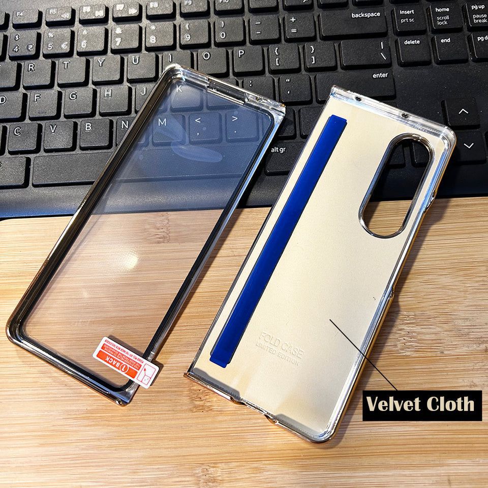 Samsung Galaxy Z Fold7 Luxurious Premium Gold Electroplated Leather Case with Front Glass - Black
