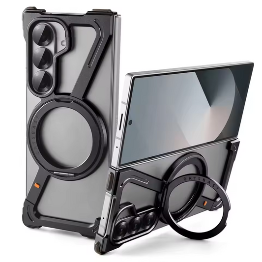 Samsung Galaxy Z Fold7 Metal Case, Frameless Z Shape Aluminum Alloy 360 ° Magnetic Rotating Ring with Magsafe - Black
