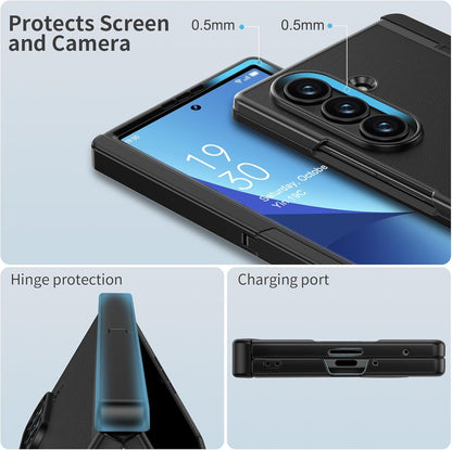 Samsung Galaxy Z Fold7 Memumi Leather Foldable Kickstand Hinge Protection Case Front Glass with Magsfae - Black