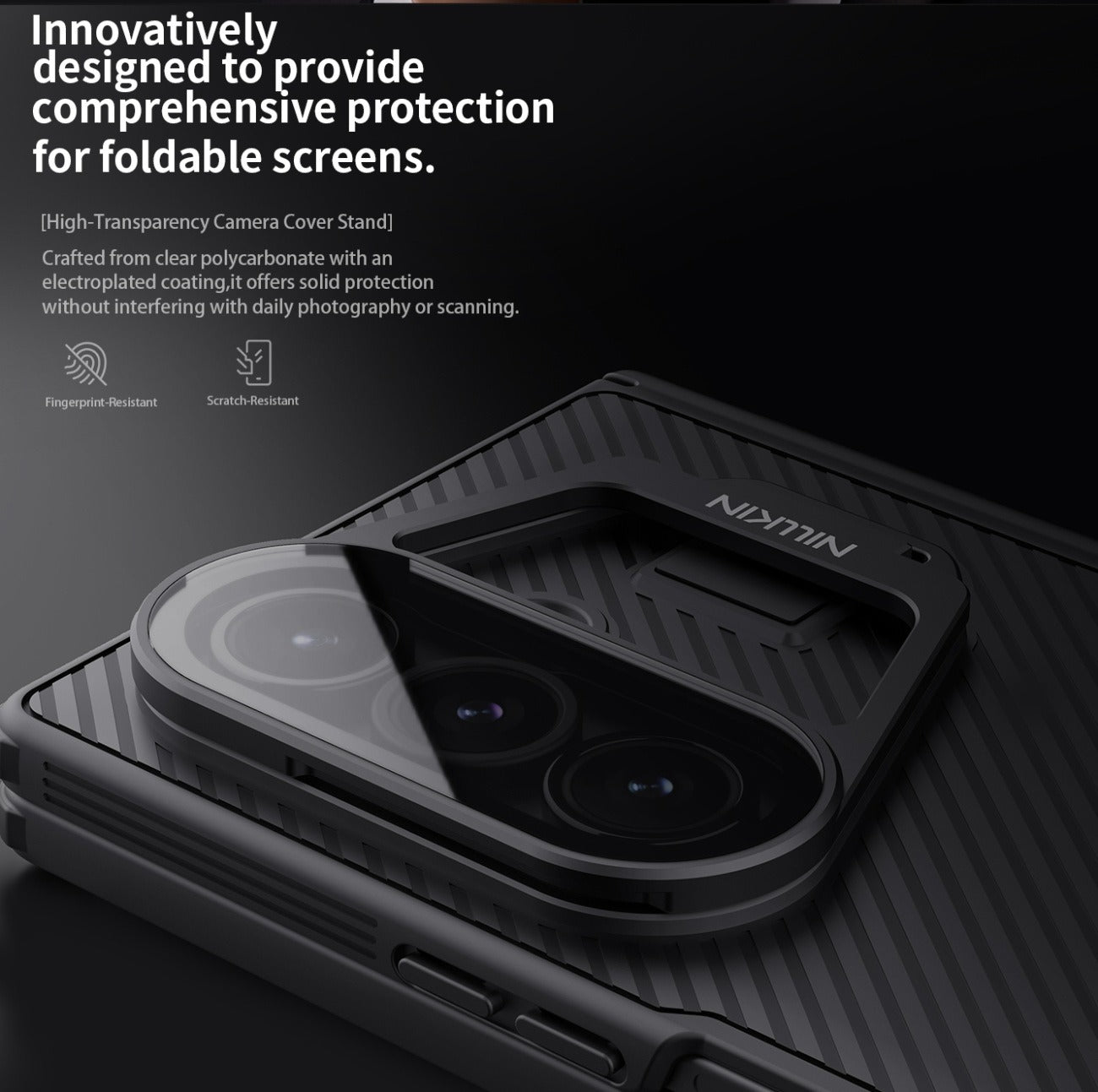 Samsung Galaxy Z Fold7 Nillkin Case, CamShield Prop Series, Hinge Protection, Camera Lens Glass Metal Stand - Black