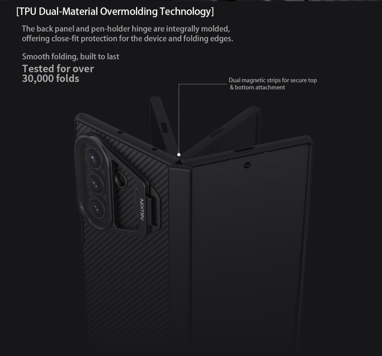 Samsung Galaxy Z Fold7 Nillkin Case, CamShield Prop Series, Hinge Protection, Camera Lens Glass Metal Stand - Black