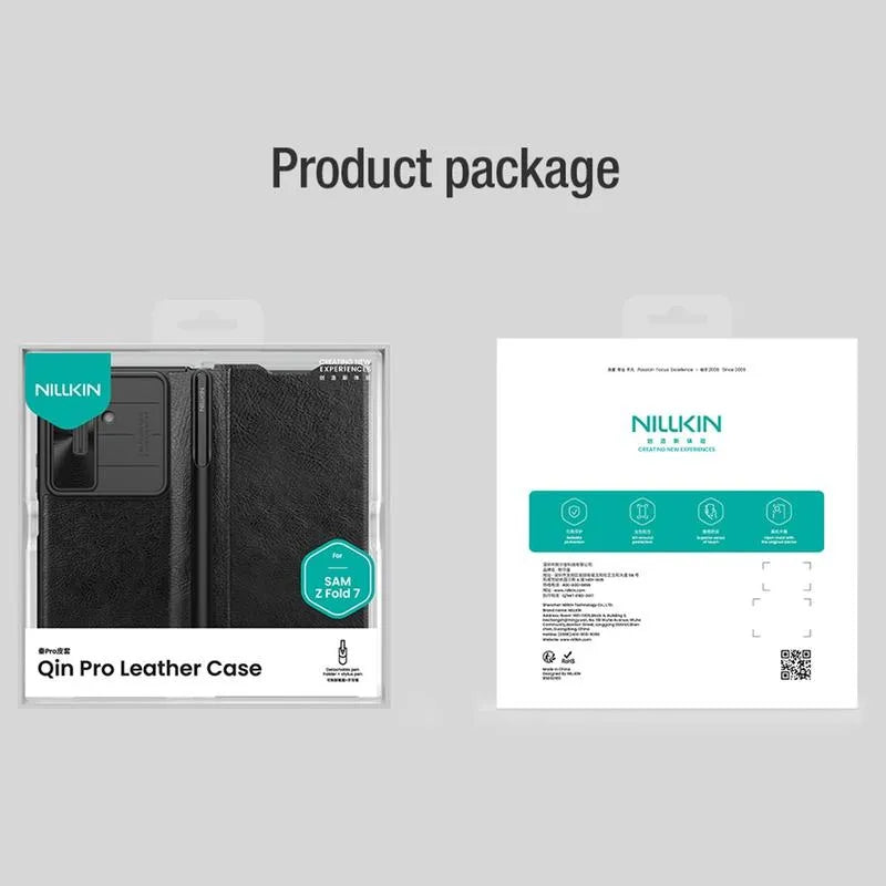 Samsung Fold7 Nillkin Qin Pro Series Leather Flip Cover with Card Slot and S-Pen - Black