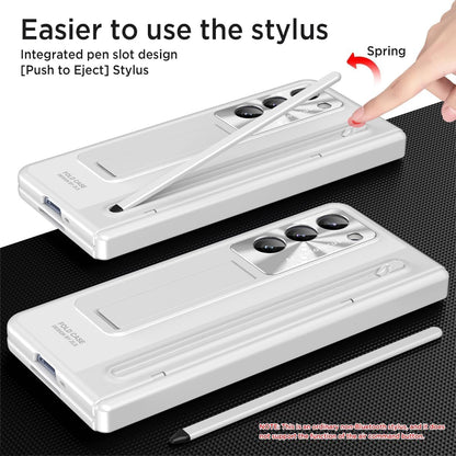 Samsung Galaxy Z Fold7 Electroplating Autofocus S-Pen Case with Kickstand Hinge Protection & Front Glass - White