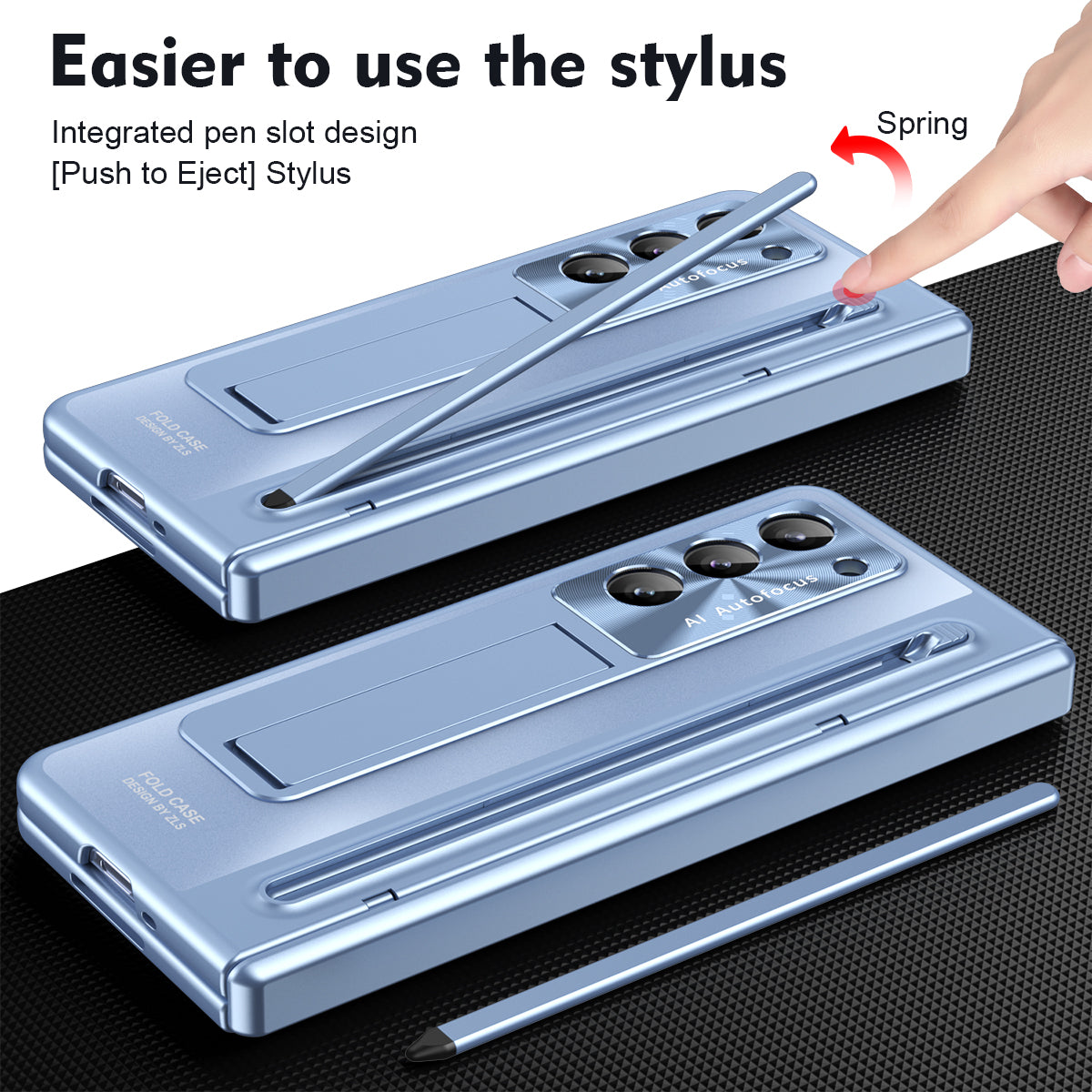 Samsung Galaxy Z Fold7 Electroplating Autofocus S-Pen Case with Kickstand Hinge Protection & Front Glass - Sky Blue 