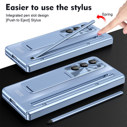 Samsung Galaxy Z Fold7 Electroplating Autofocus S-Pen Case with Kickstand Hinge Protection & Front Glass - Sky Blue 