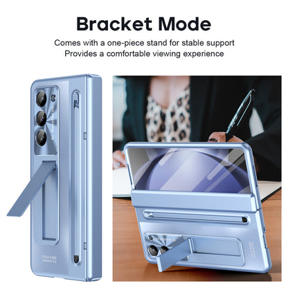 Samsung Galaxy Z Fold7 Electroplating Autofocus S-Pen Case with Kickstand Hinge Protection & Front Glass - Sky Blue 