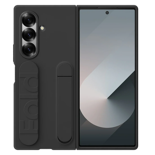 Samsung Galaxy Z Fold7 Skin Feel Silicon Case with Kickstand & Band - Black