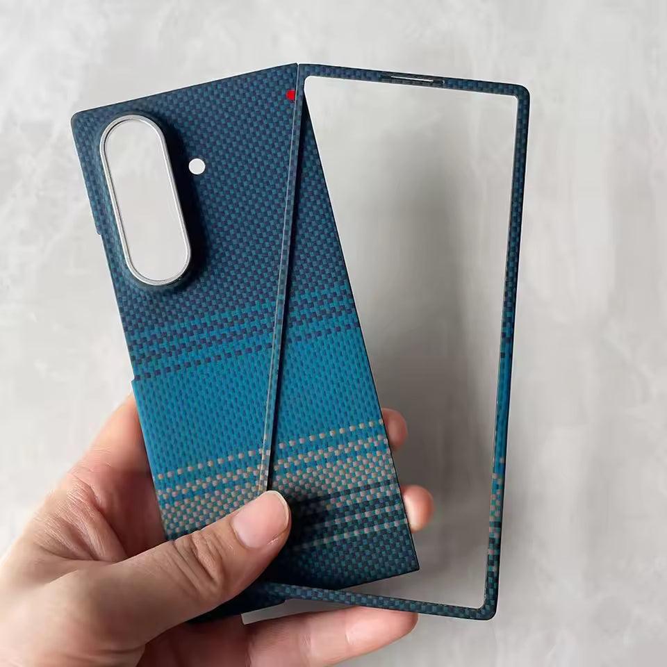 Samsung Galaxy Z Fold7 Carbon Case, 0.6mm Thin Carbon Fiber Kevlar Case - Blue