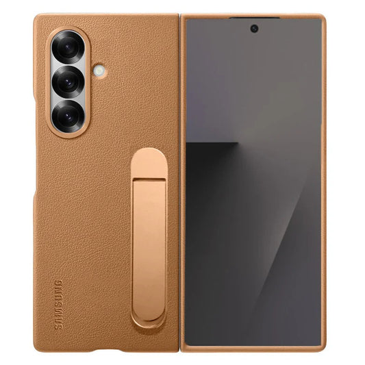 Samsung Galaxy Z Fold7 Leather Case, Kickstand Kindsuit Series Leather Back Cover - Brown
