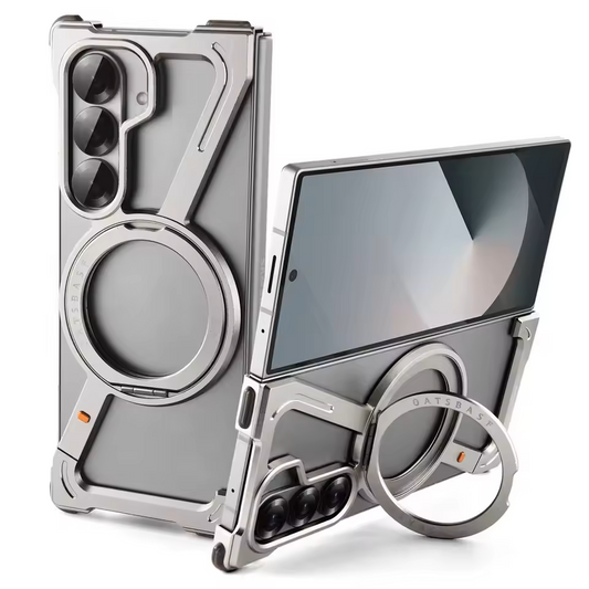 Samsung Galaxy Z Fold7 Metal Case, Frameless Z Shape Aluminum Alloy 360 ° Magnetic Rotating Ring with Magsafe - Titanium