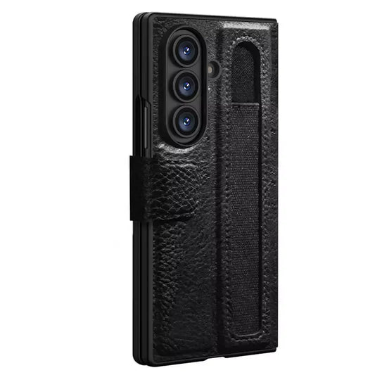 Samsung Galaxy Z Fold7 Nillkin Aoge Genuine Leather Case with Spen Slot and Kickstand - Black