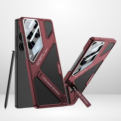 Samsung Galaxy S25 Ultra Gkk Leather Case, Panorama Shield Lens with Stand Case - Red