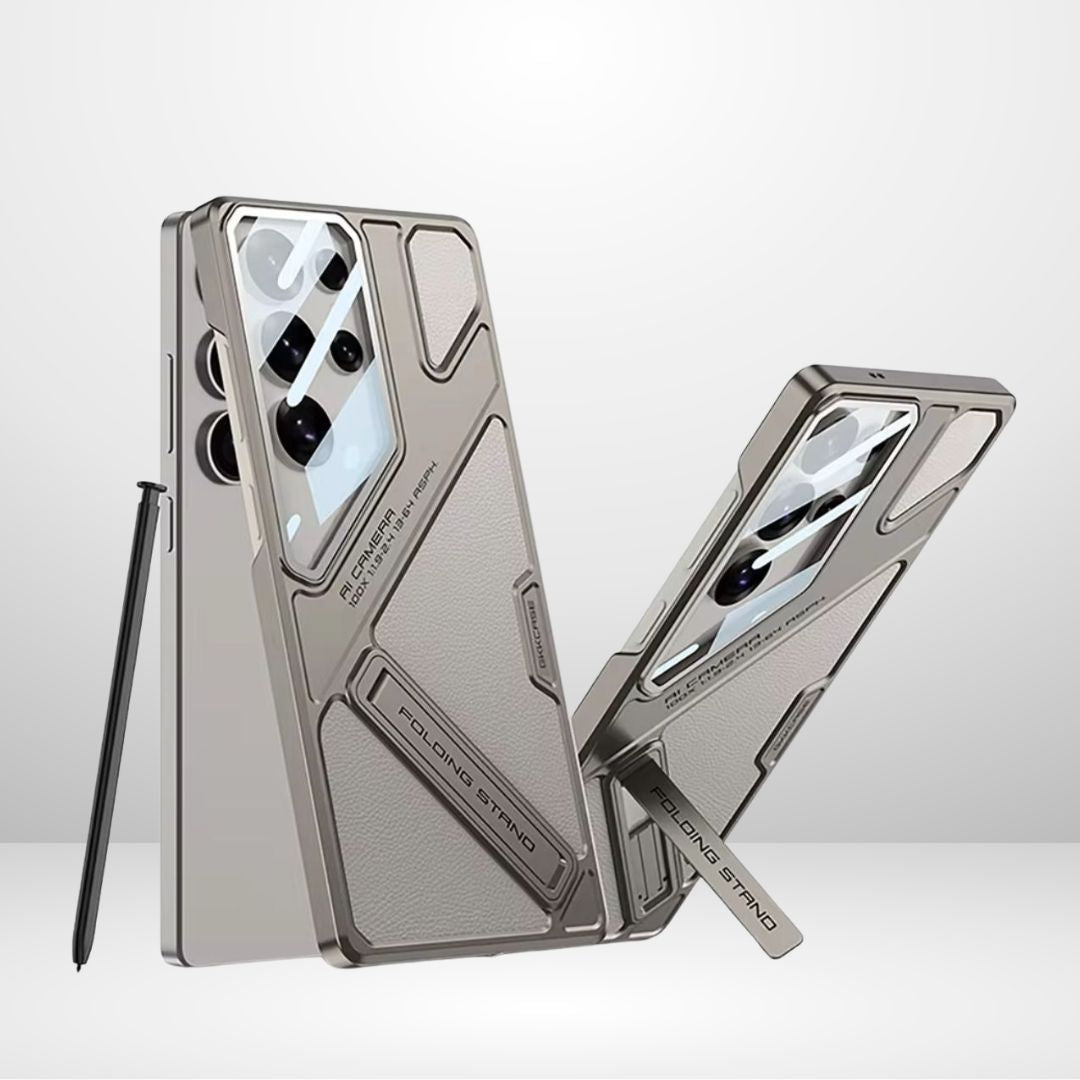 Samsung Galaxy S25 Ultra Gkk Leather Case, Panorama Shield Lens with Stand Case - Titanium