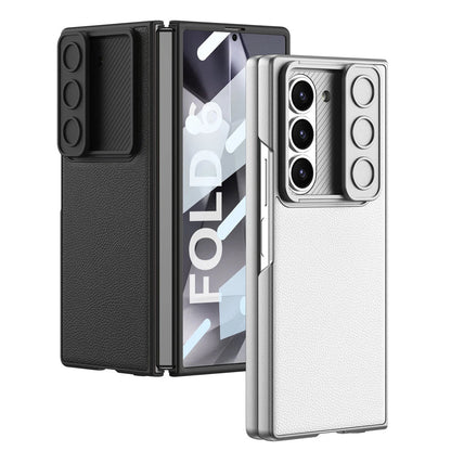 Samsung Galaxy Z Fold 6 Leather Case with Slide Camera Cover Front In-Built Glass - Black