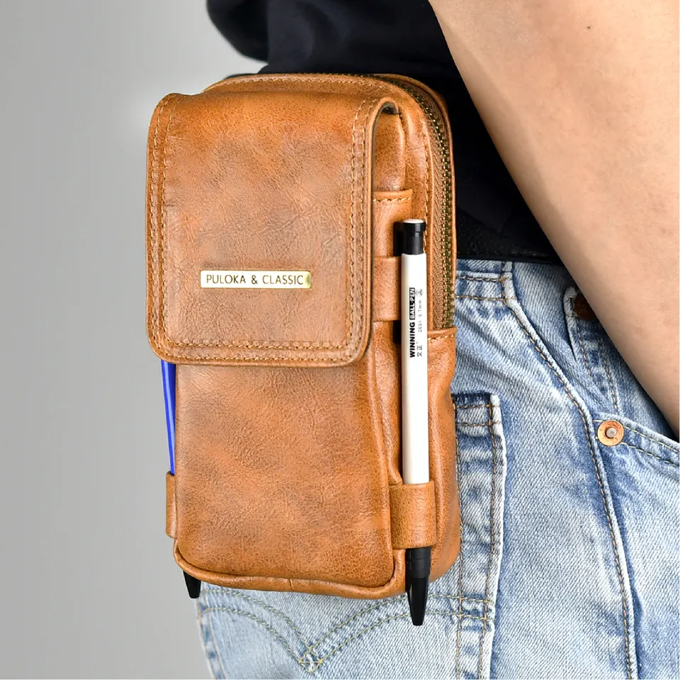 Puloka Leather Mobile Pouch Multipurpose Rugged Holser Travel Pouch All Smartphone up To 6.9 inches