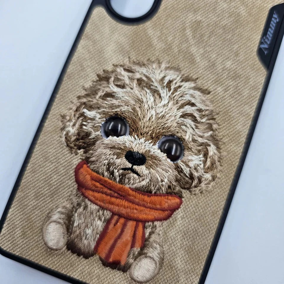 Samsung Galaxy S25 Ultra Nimmy Case, 3D Embroidery Cute Dog Leather Case with Moving Eyes - Desert Brown