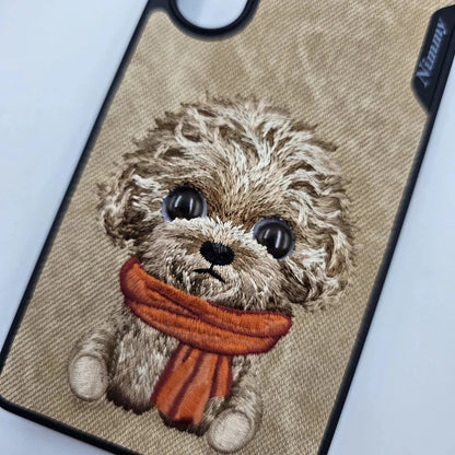 Samsung Galaxy S25 Ultra Nimmy Case, 3D Embroidery Cute Dog Leather Case with Moving Eyes - Desert Brown