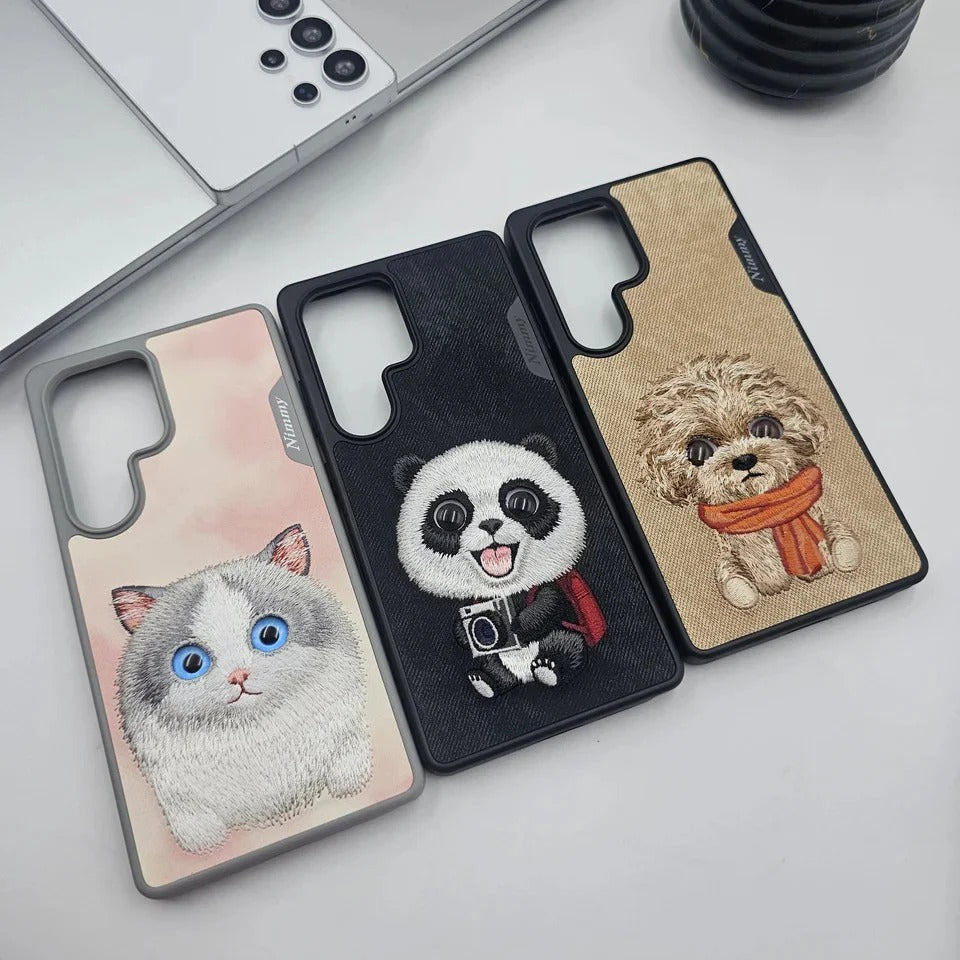 Samsung Galaxy S25 Ultra Nimmy Case, 3D Embroidery Cute Dog Leather Case with Moving Eyes - Desert Brown