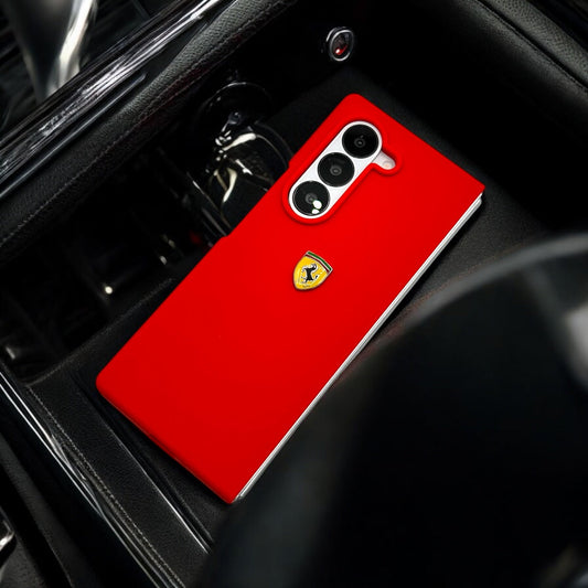 Samsung Galaxy Z Fold6 Liquid Silicon FR Logo Case Sport Car Design - Red