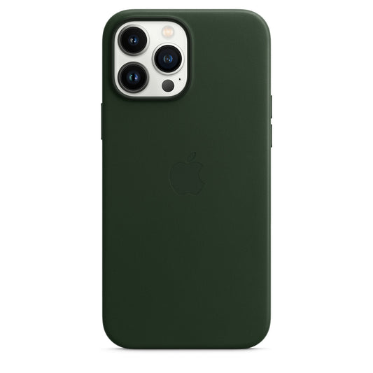 iPhone 14 Pro Max Leather Case (Not Magsafe) with Logo - Dark Green