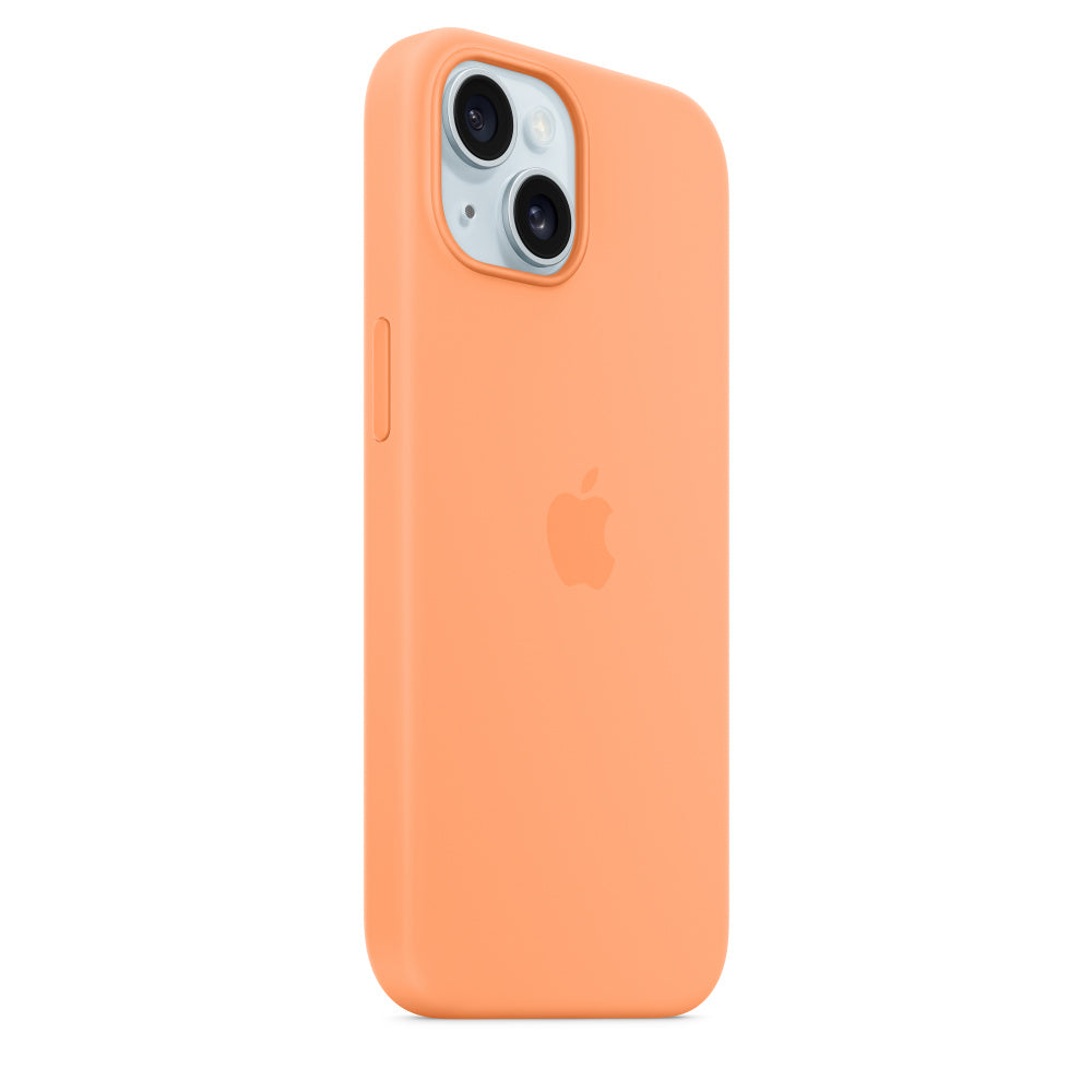 iPhone 15 Original Silicone Case With IC Working- Light Orange