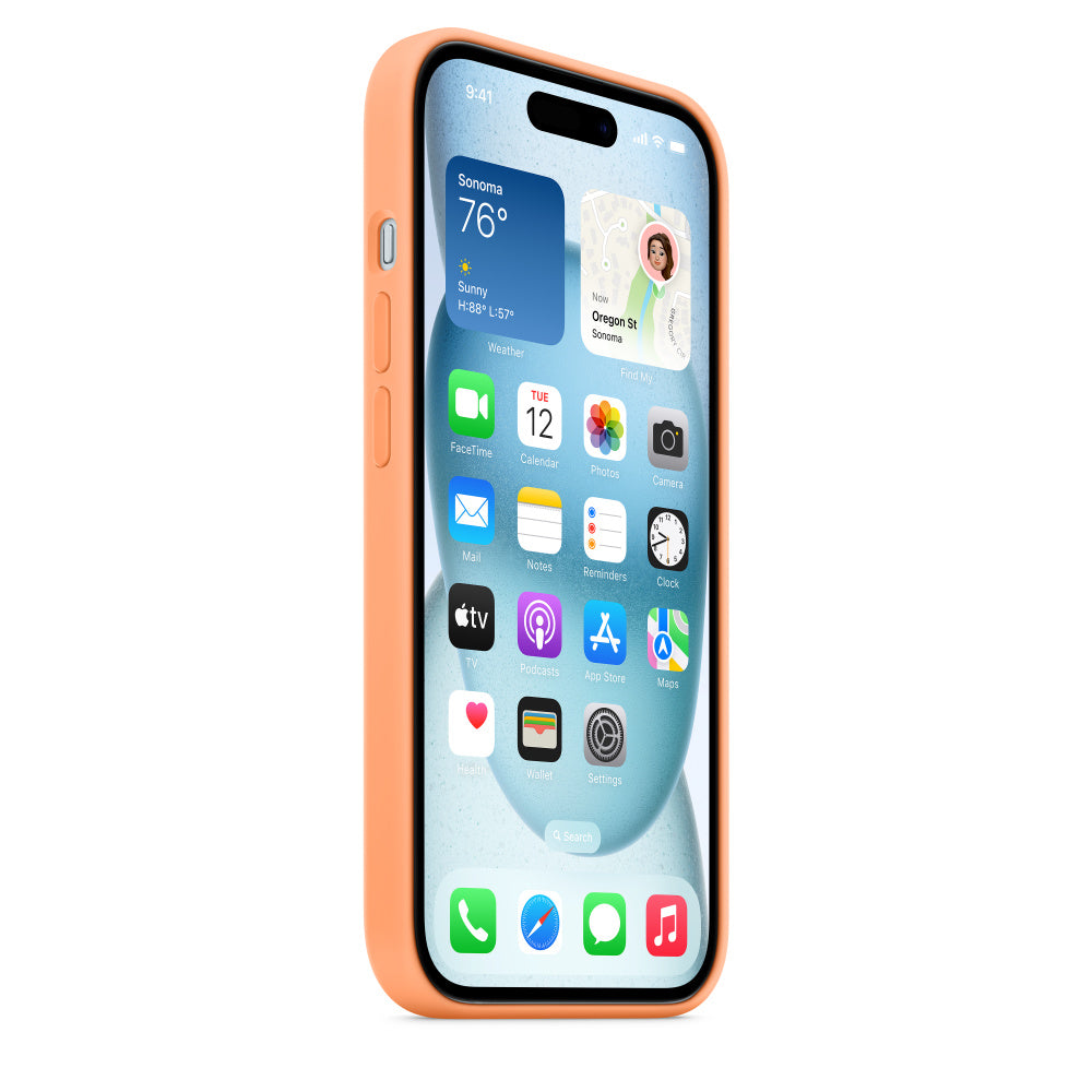 iPhone 15 Original Silicone Case With IC Working- Light Orange