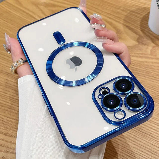 iPhone 15 Pro Electroplating MagSafe Case with Camera Protection- Blue
