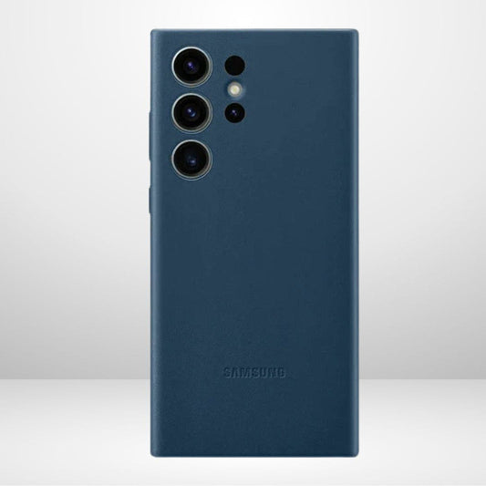 Samsung Galaxy S23 Ultra Leather Case, Super Slim Vegan Leather Case with Logo - Blue
