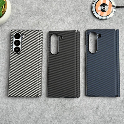 Samsung Galaxy Z Fold6 Leather Carbon Textured Electroplated Case with Hinge Protection & Front Glass - Blue