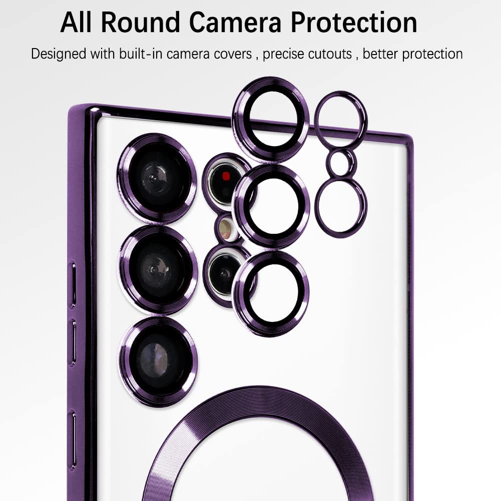 Samsung Galaxy S23 Ultra Transparent Electroplating MagSafe Case with Camera Protection