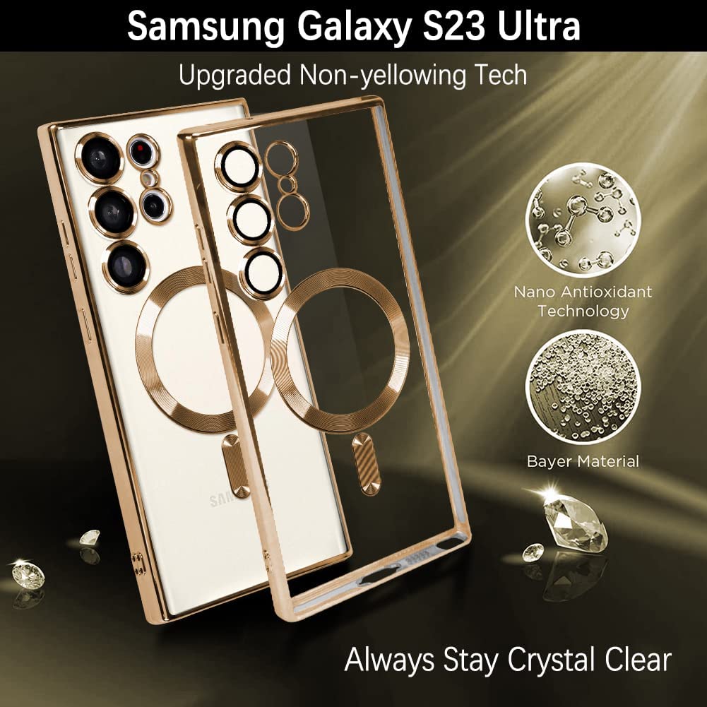 Samsung Galaxy S23 Ultra Transparent Electroplating MagSafe Case with Camera Protection