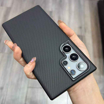 Samsung Galaxy S23 Ultra Matte Finish Defender Series Carbon Kevlar Case with Metal Camera Protection - Black