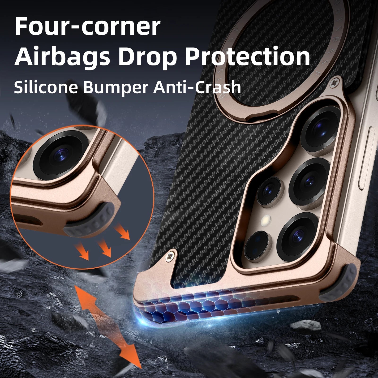 Samsung Galaxy S25 Ultra Metal Case, Frameless Carbon Leather Magnetic Invisible Stand Cover