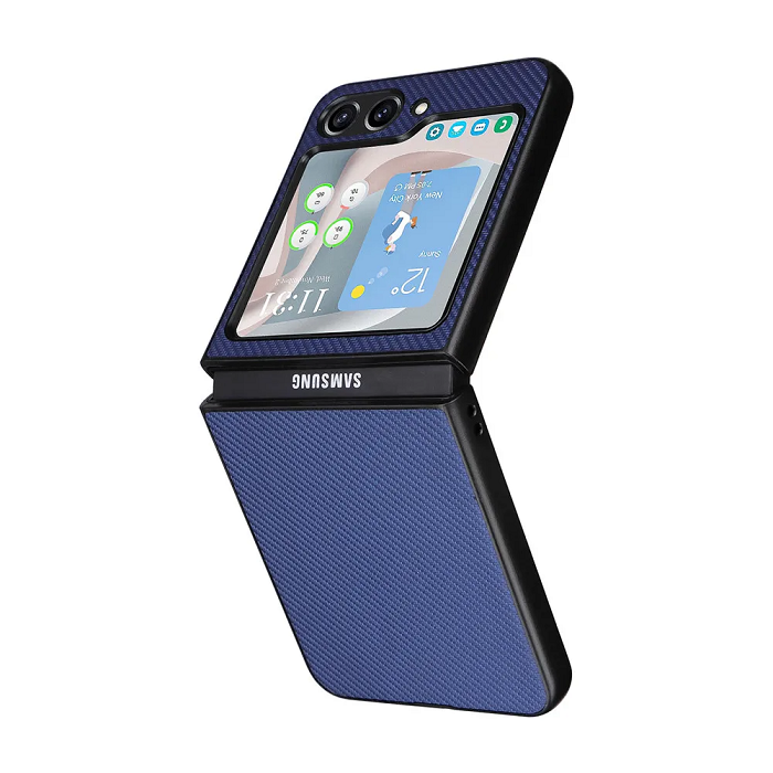Samsung Galaxy Z Flip 5 Leather Carbon Fiber Slim Fit Case- Blue