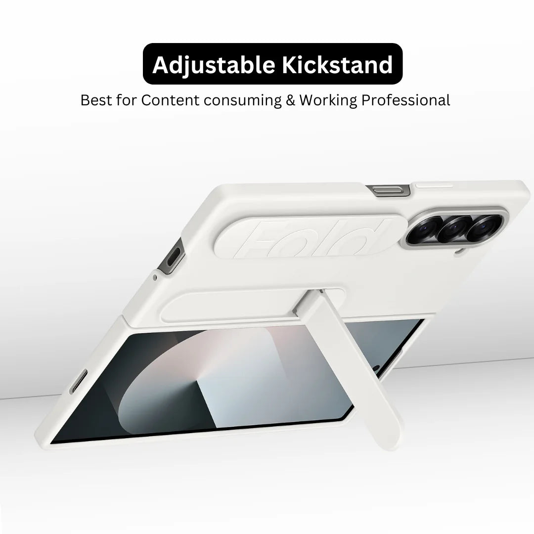 Samsung Galaxy Z Fold5 Silicon Case, Matte Finish Skin Feel Back Cover with Band & Kickstand - Sand