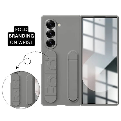 Samsung Galaxy Z Fold5 Silicon Case, Matte Finish Skin Feel Back Cover with Band & Kickstand - Sand