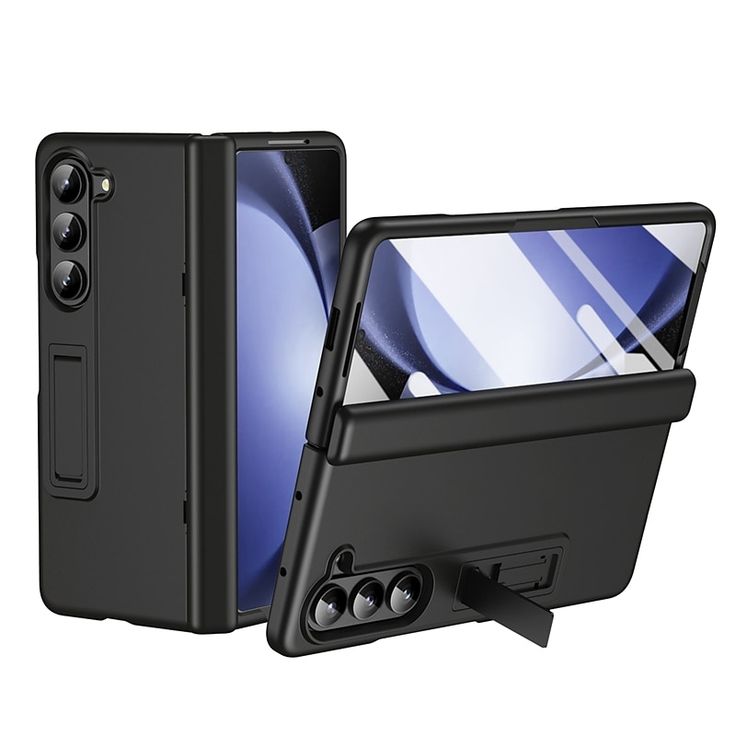 Samsung Galaxy Z Fold 5 Shockproof Hard PC Magnetic Hinge Coverage Kickstand Case with Front Glass - Black