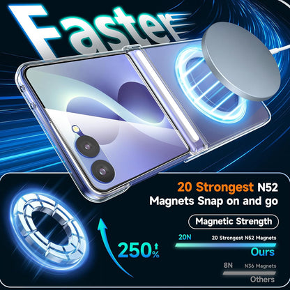 Samsung Z Flip8 Crystal Clear Anti Yellowing Case with Magsafe, 360° Rotational Metal Ring & Hinge Protection