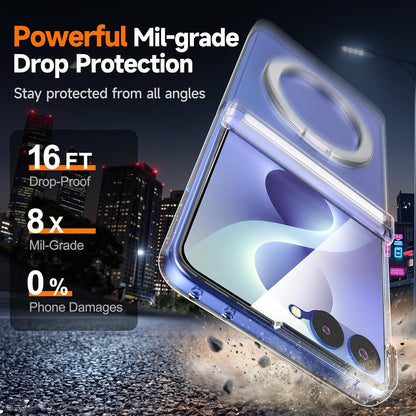 Samsung Z Flip8 Crystal Clear Anti Yellowing Case with Magsafe, 360° Rotational Metal Ring & Hinge Protection